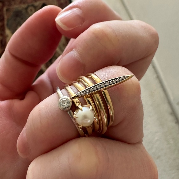 SOLD🥀 14k Solid Gold Diamond Skinny Navette Stacker Ring Size 5.25 ~ Vintage - Picture 2 of 11